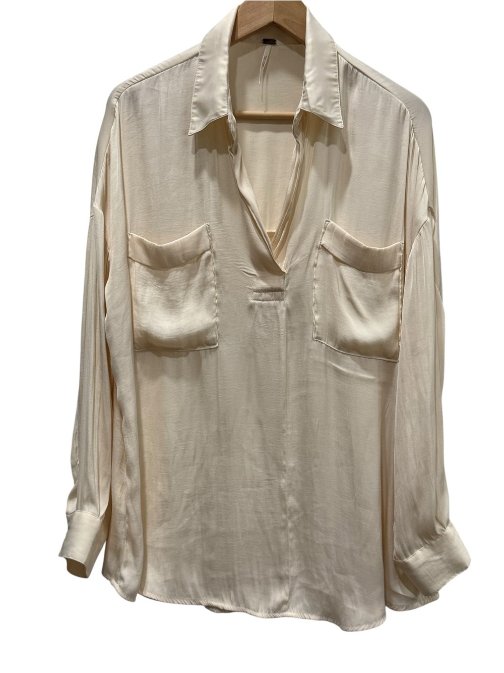Free People Victorian Ivory Cream Button-Up Long Sleeve Blouse Top-Size M